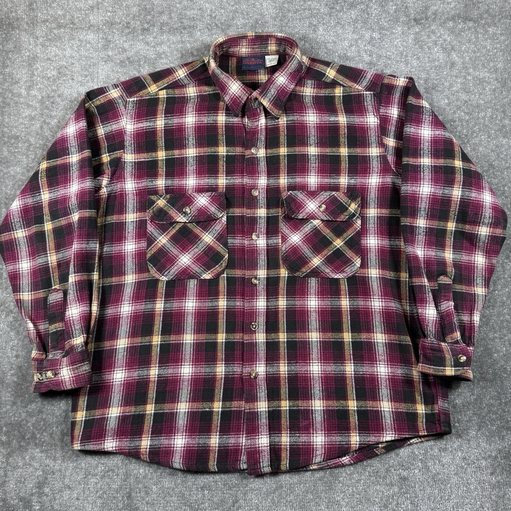 Vintage Dakota Shirt Men's Large‎ Red Black Plaid Heavy Flannel Workwear